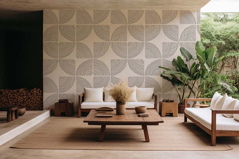 Luxury dining room with designer wallpaper accent wall